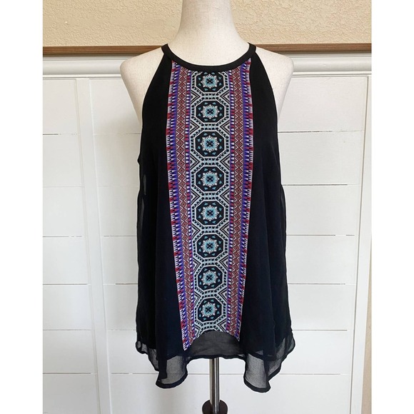 Daniel Rainn Mock Halter Neck Sheer Layered Pattern‎ Sleeveless Blouse - Picture 1 of 9